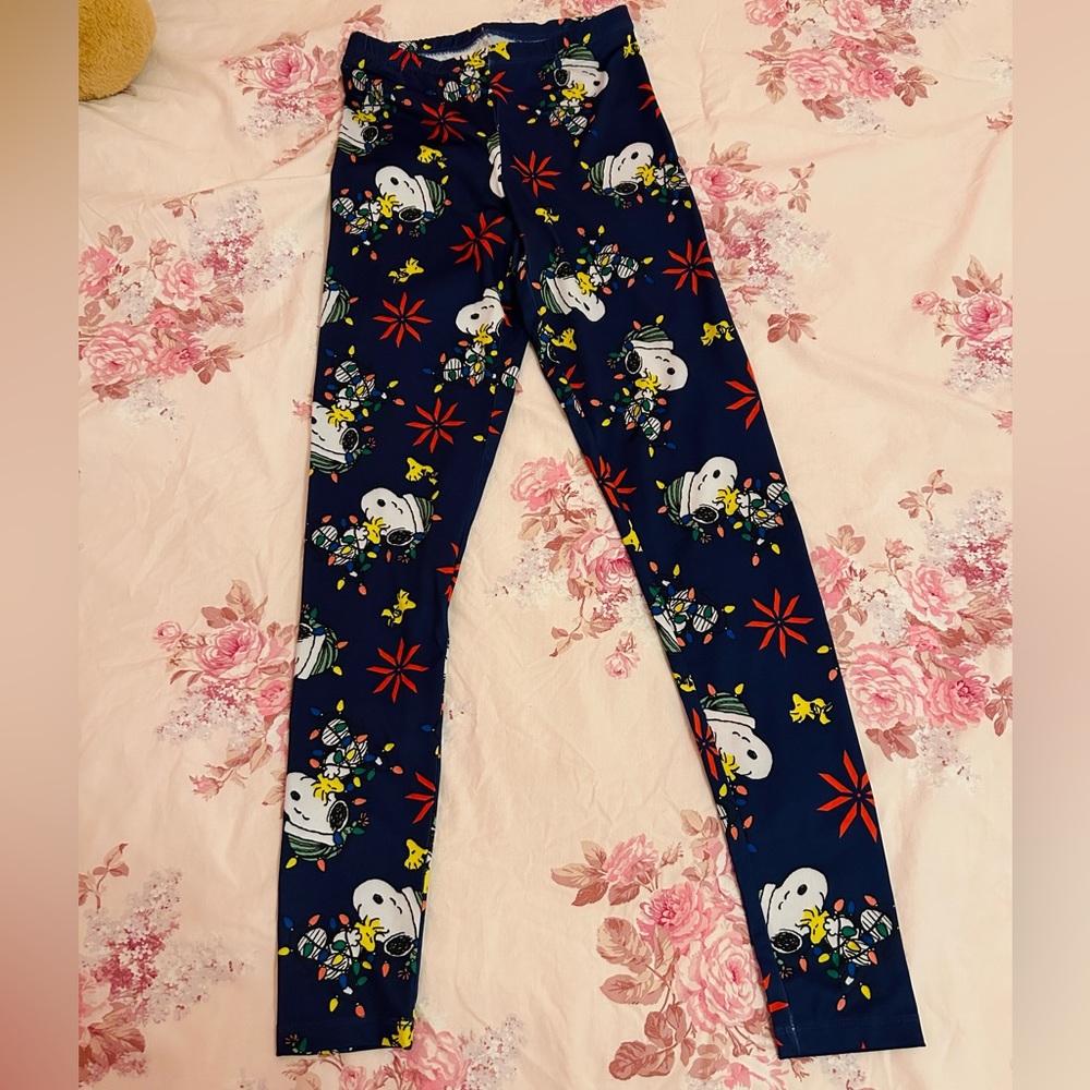 NEW Snoopy Peanuts Winter Christmas Leggings XS navy blue holiday XS pants red